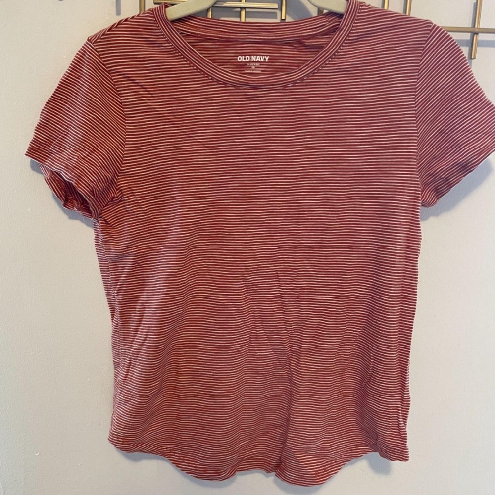 Burnt orange and white striped T Shirt